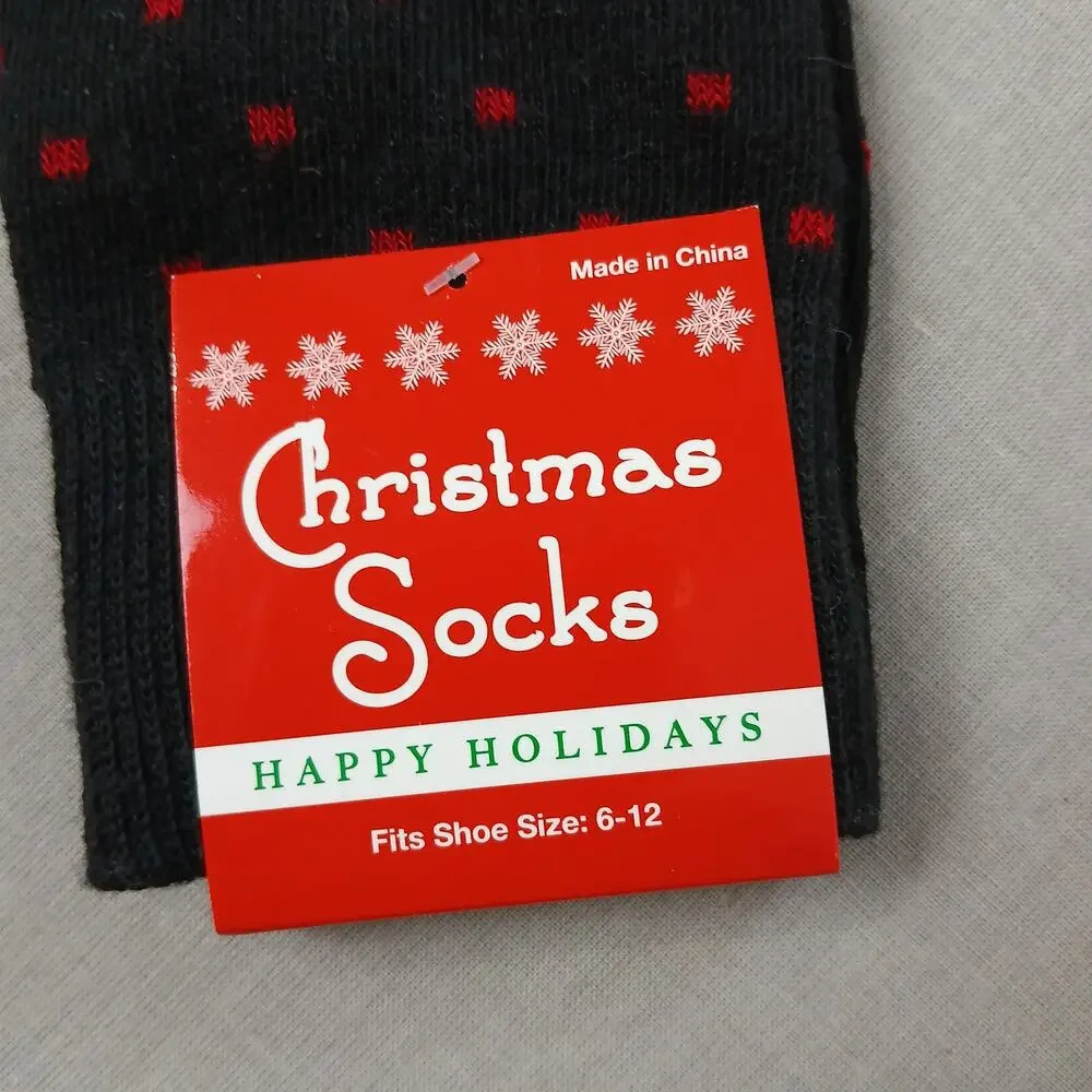 2 Pair of Women's Christmas Socks new old stock black red fair isle white trees